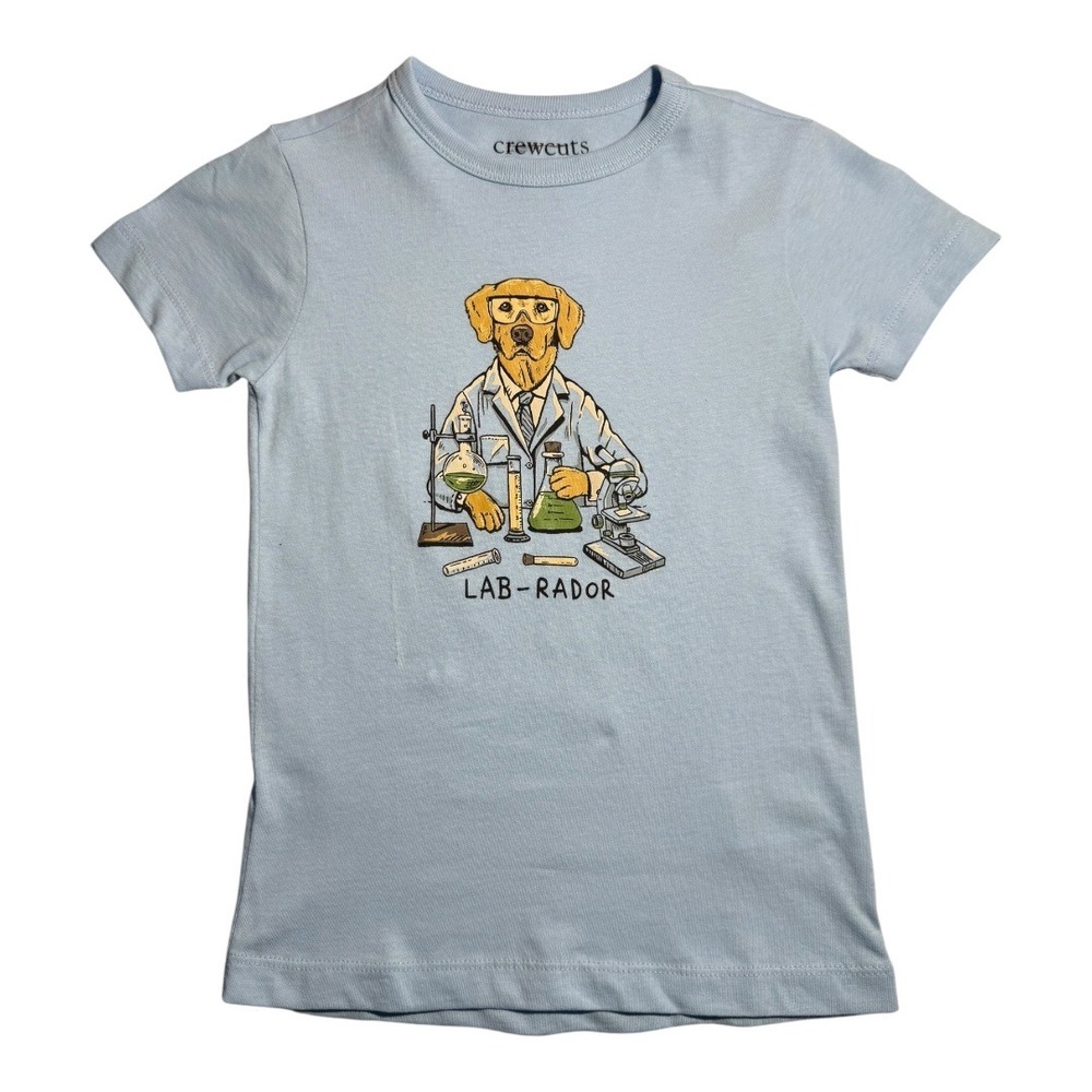 Crewcuts XXS Kids T-Shirt Lab-rador Dog Graphic Blue Science‎ Experiment Top